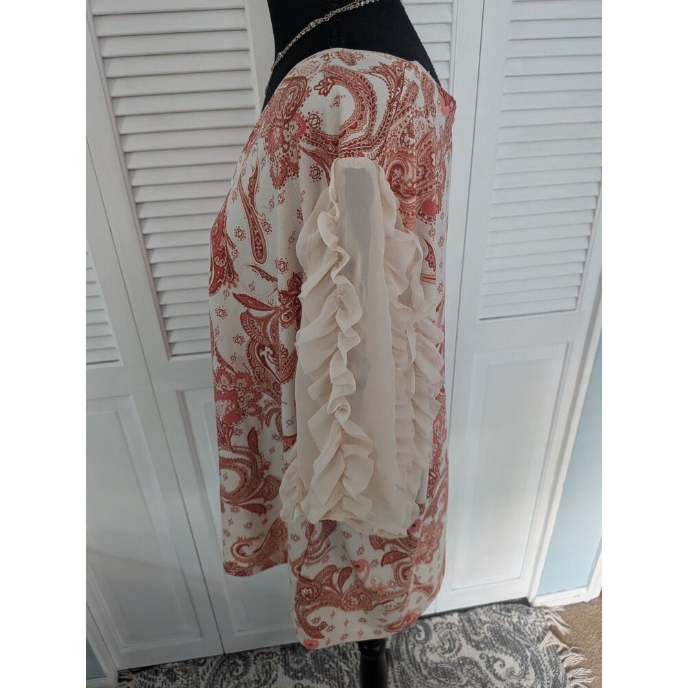Cato Blouse Womens 22/24W Cream Paisley Floral Ruffle Sleeves Boho Peasant Top - Picture 6 of 11